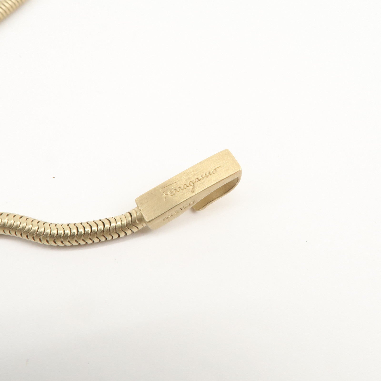 Ferragamo Gancini Logo Metal Rhinestone Necklace Choker Gold