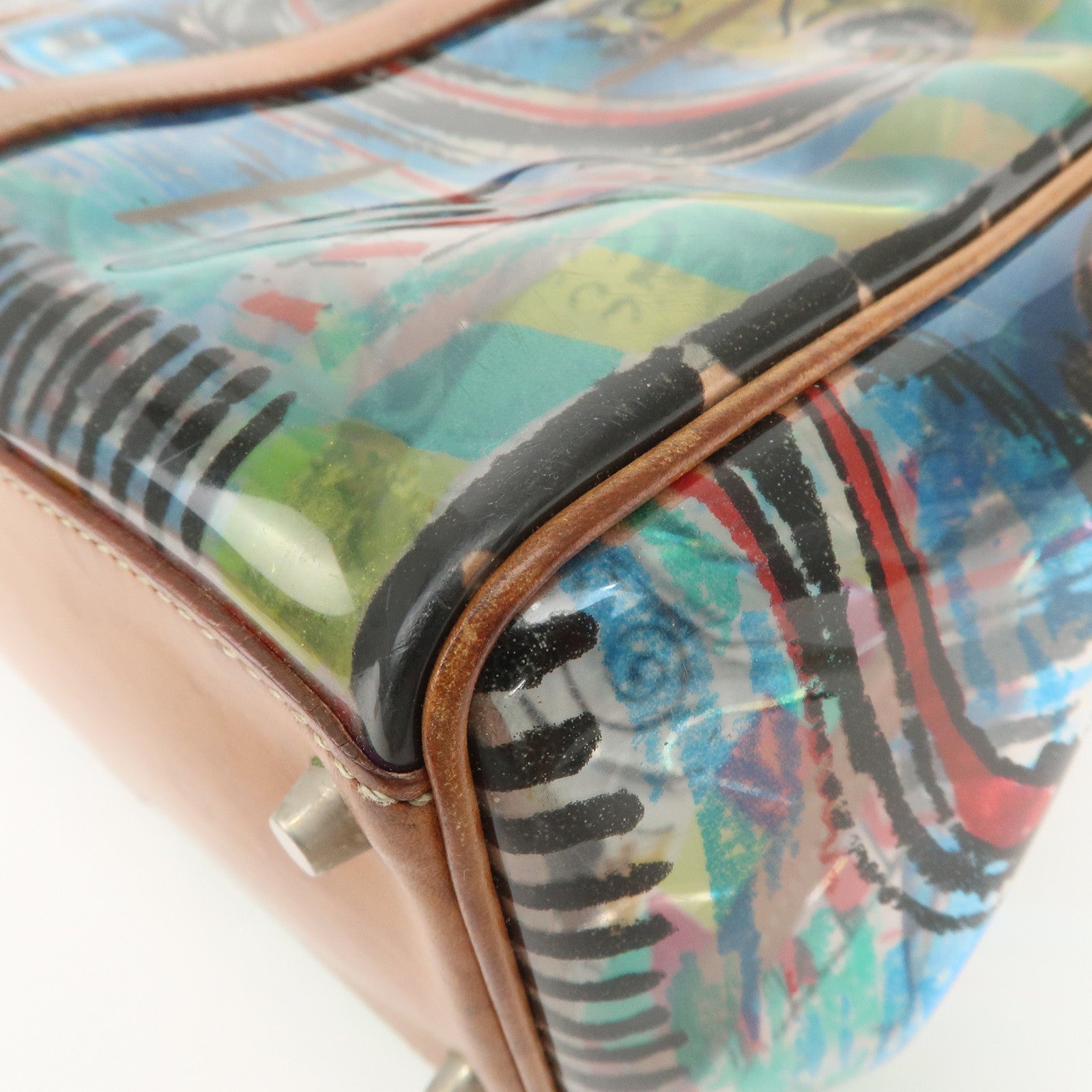PRADA Venetian Print PVC Leather Tote Bag Clear Multicolor BR2515