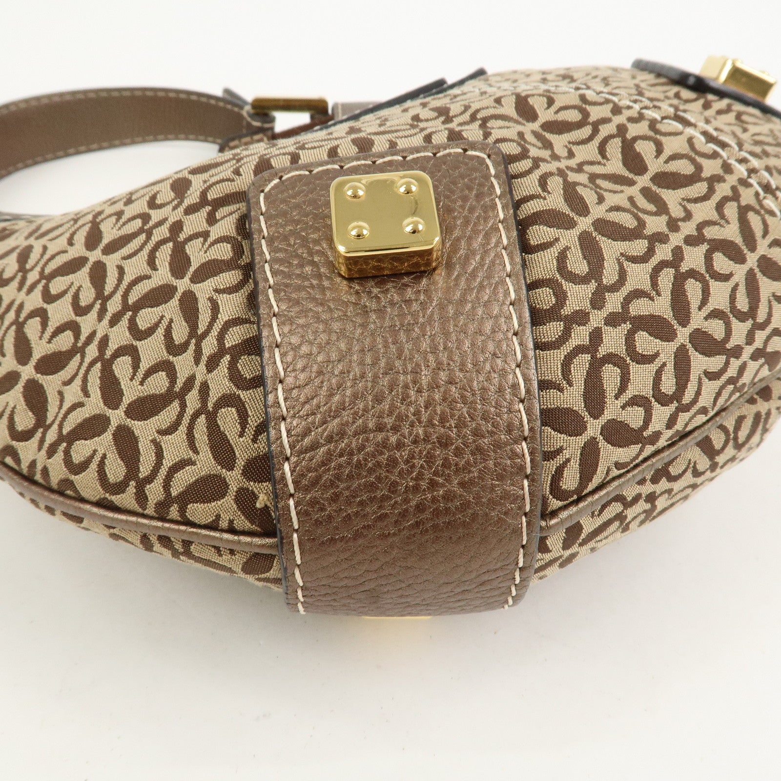 LOEWE New Road Line Logo Canvas Leather Shoulder Bag Brown Beige