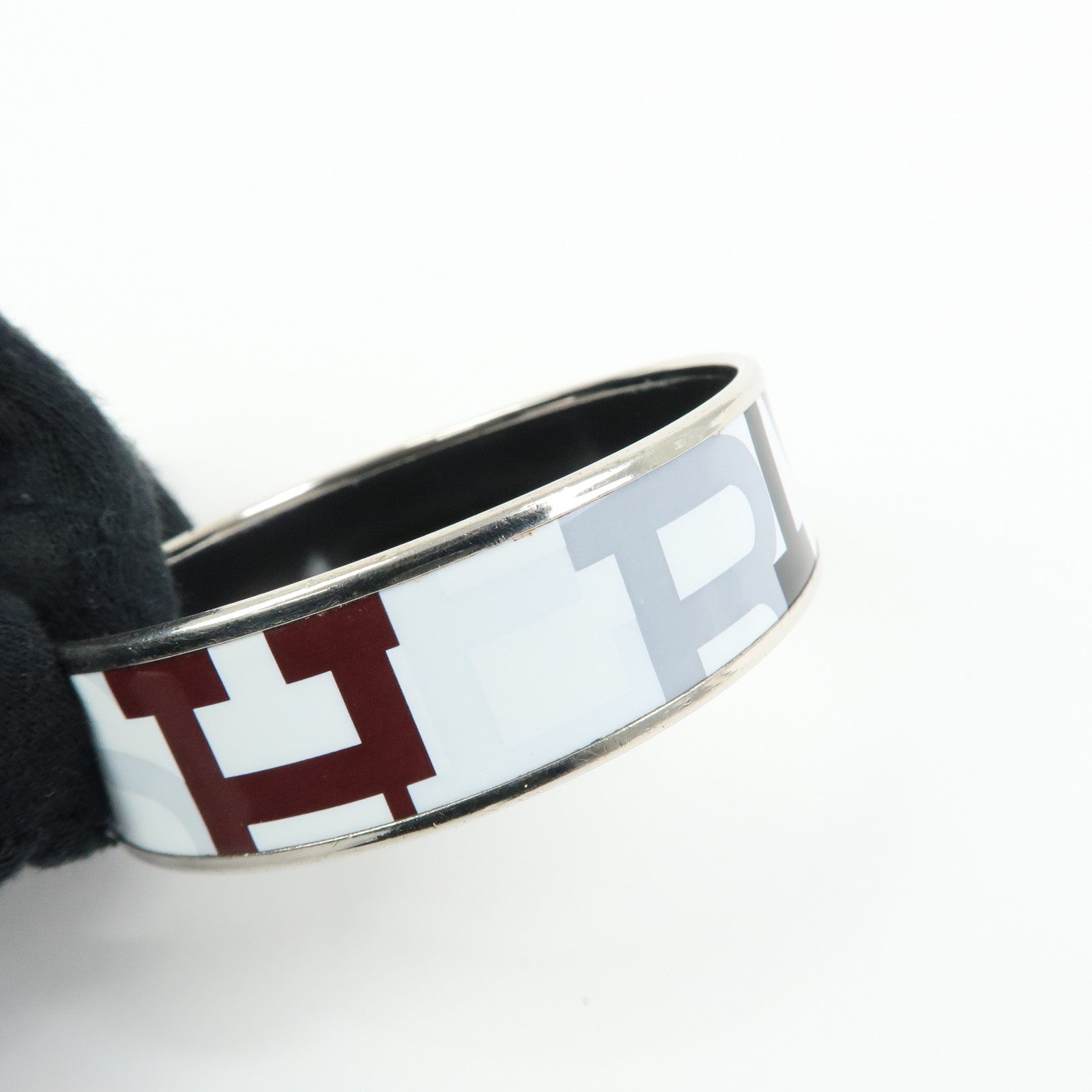 HERMES Email GM Plated Bangle Bracelet White Black Red