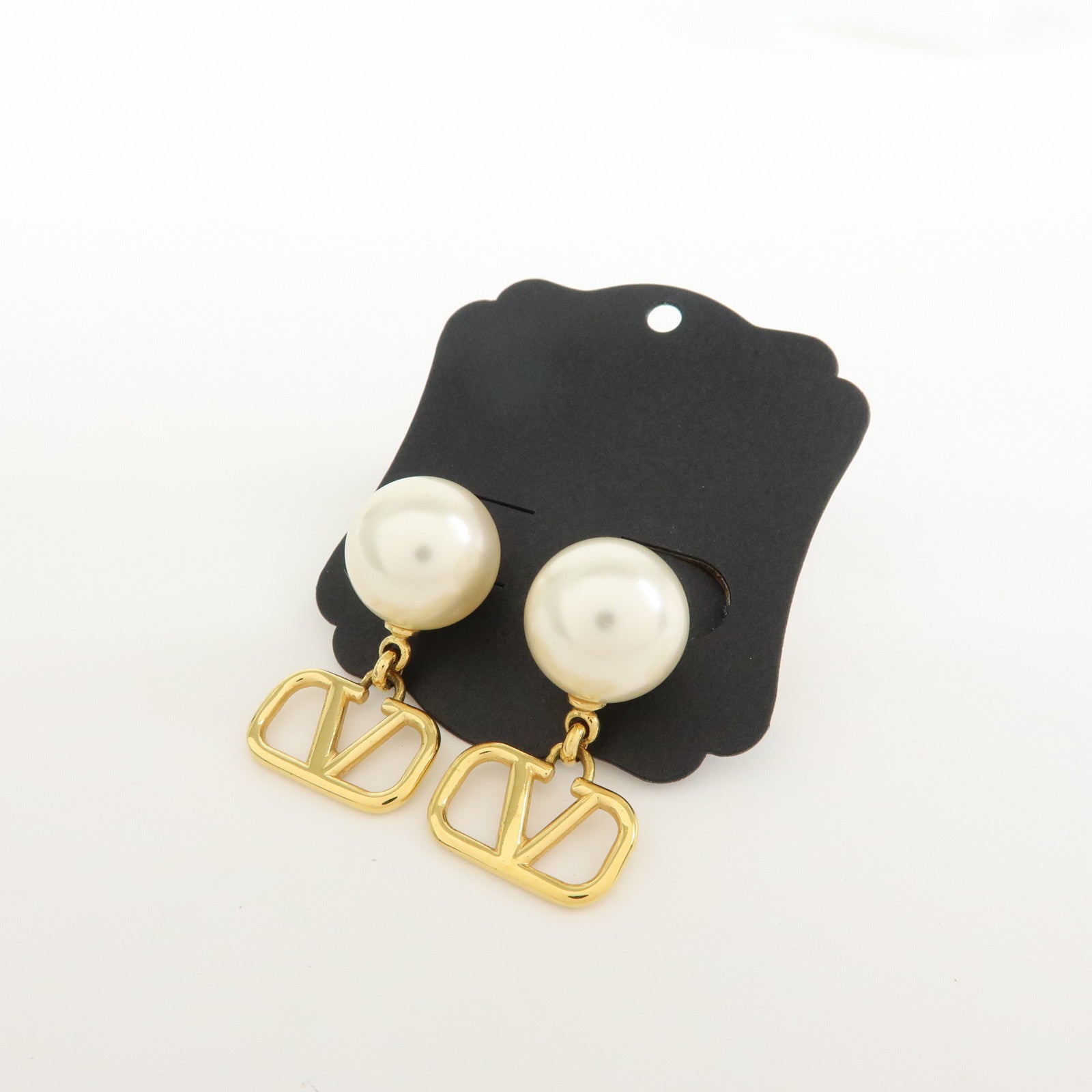 VALENTINO Metal Plastic Pearl Earrings Gold