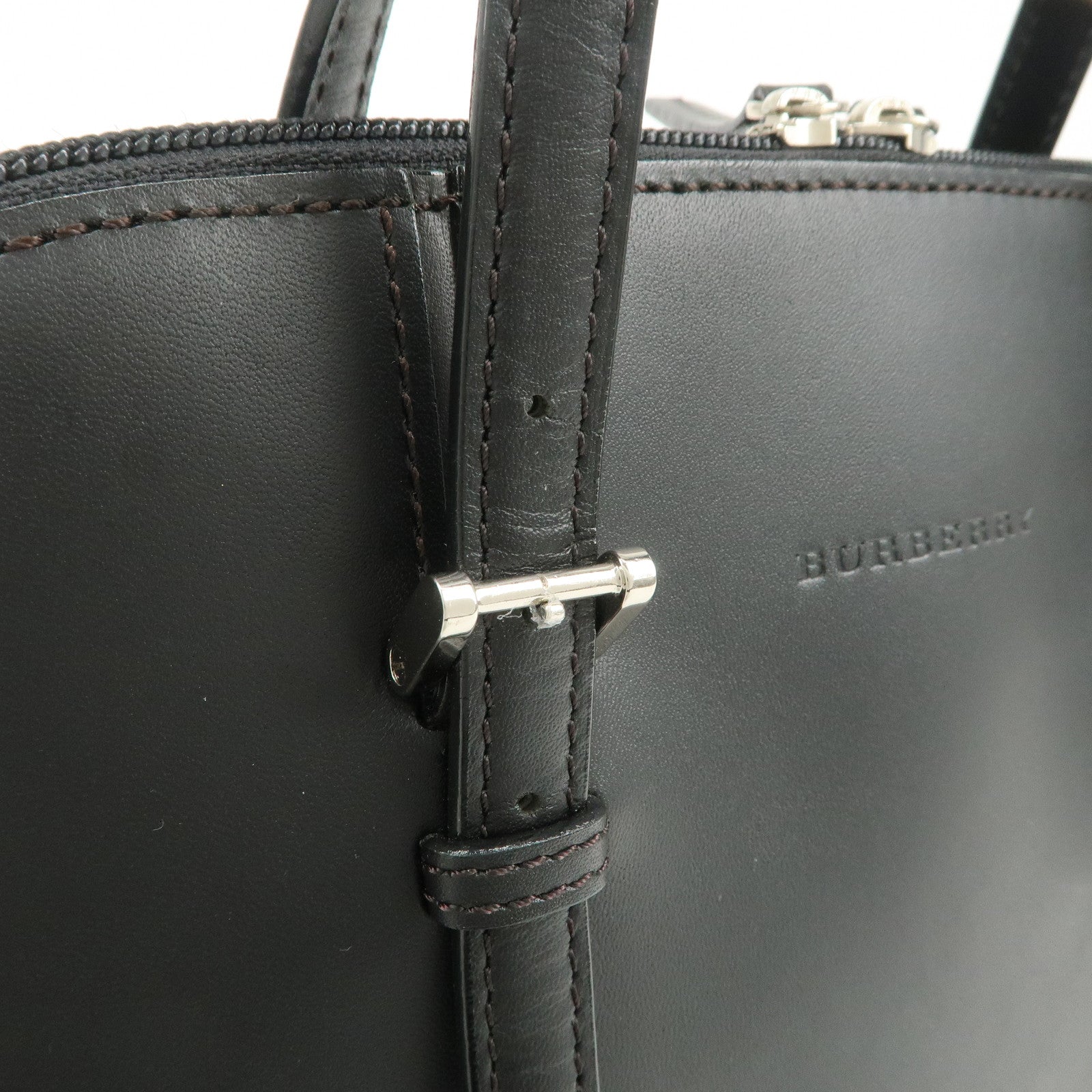 BURBERRY Logo Leather Hand Bag Black