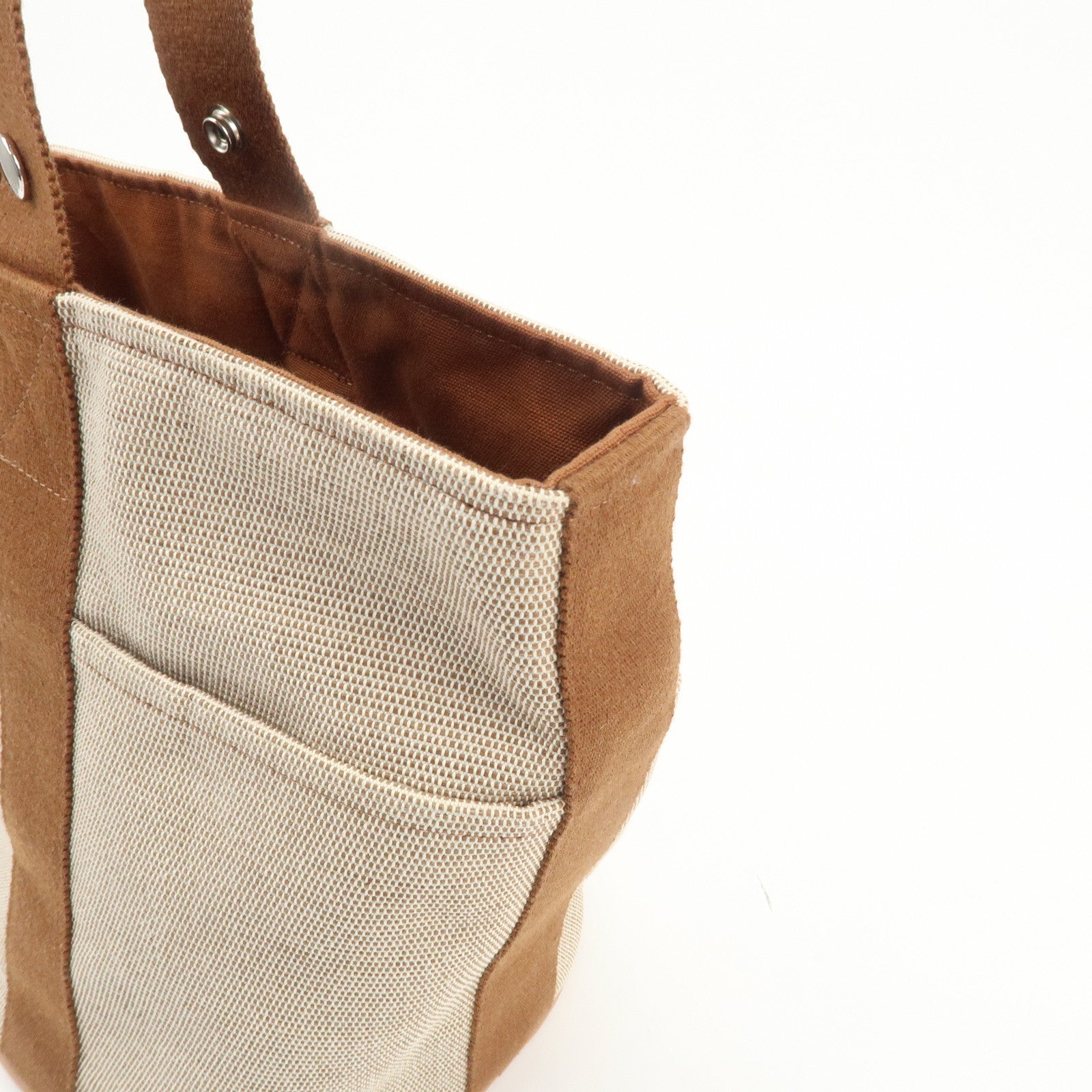 HERMES Saxo MM Toile H Hand Bag Bucket Bag Ivory Brown