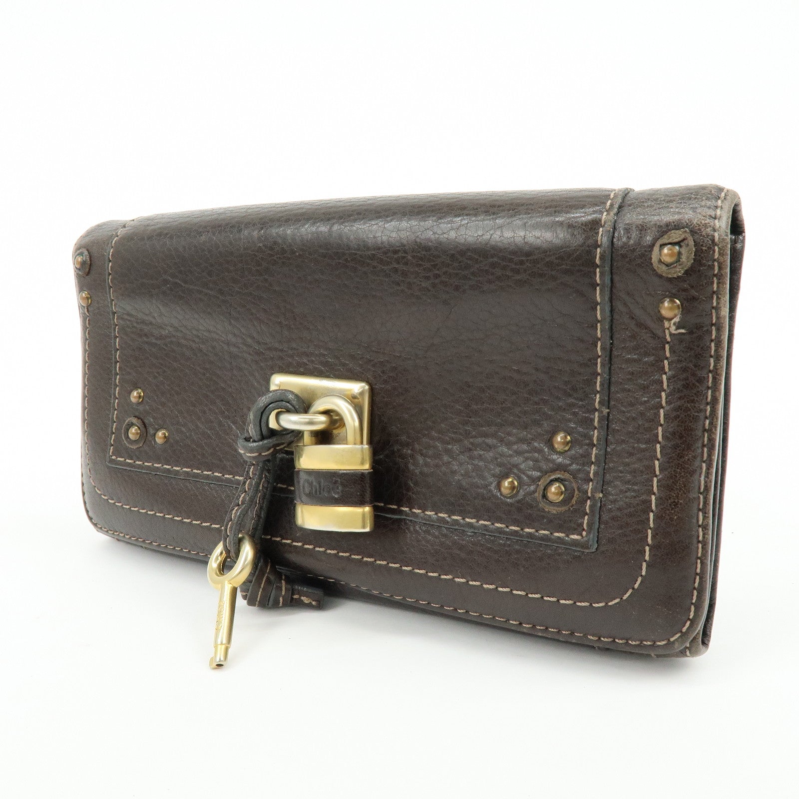 Chloe Paddington Leather Long Flap Wallet Dark Brown