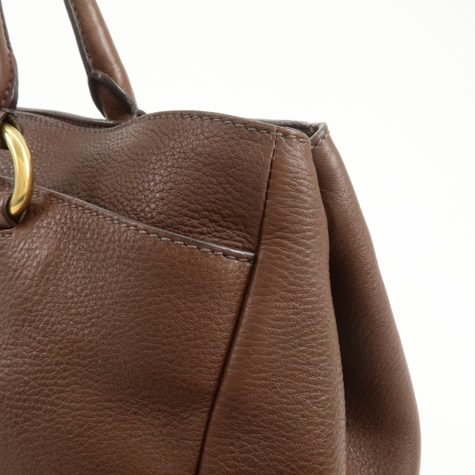 PRADA Vitello Daino Leather 2Way Shoulder Bag Tote Bag Brown BR4393