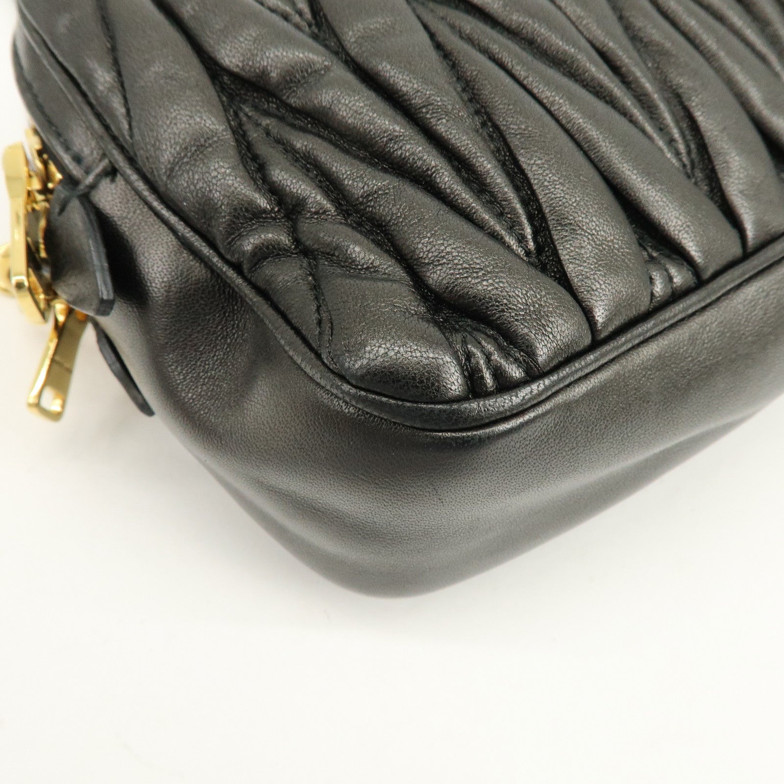 MIU MIU Matelasse Gathered Leather Shoulder Bag Crossbody Bag Black