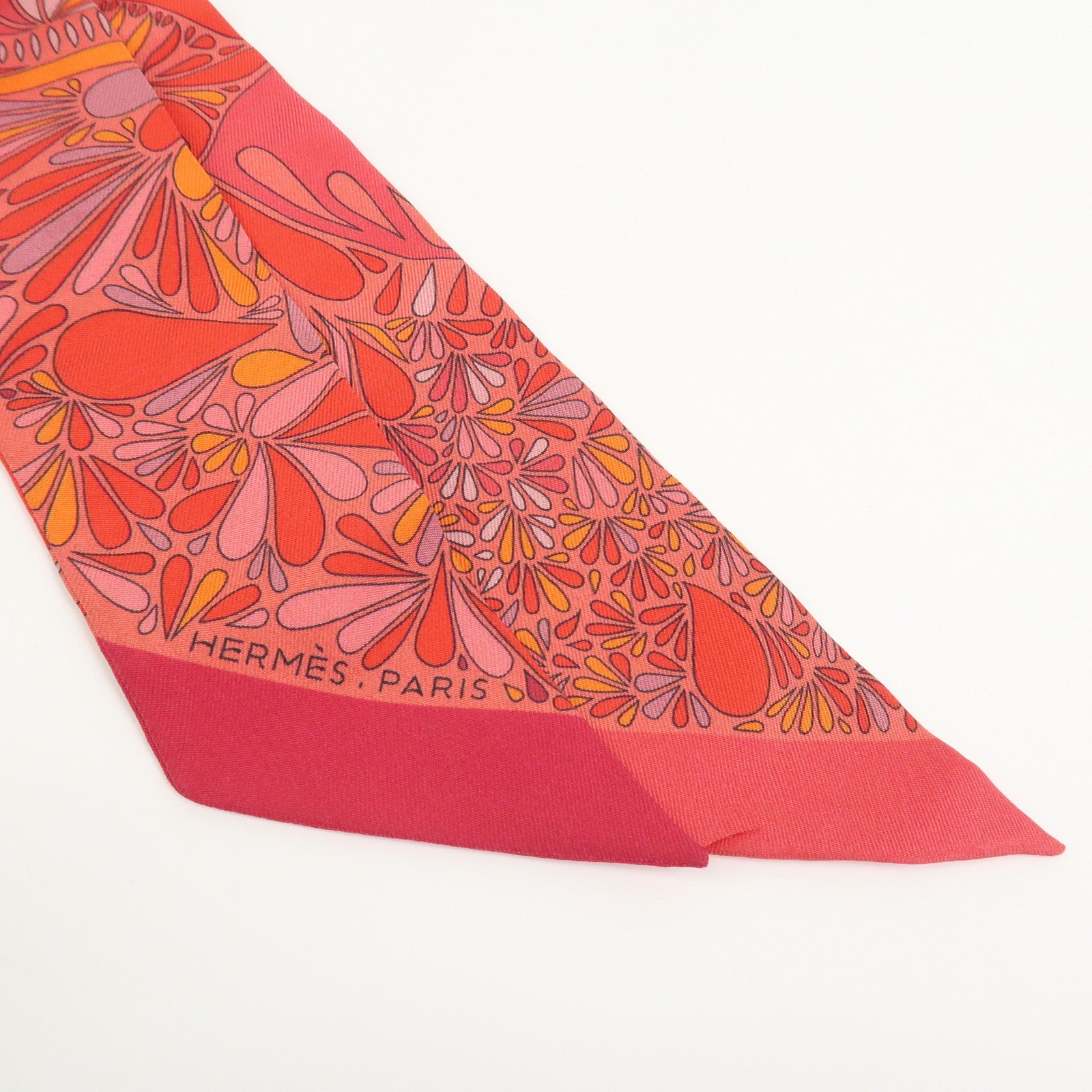 HERMES Twilly 100% Silk Scarf MILLEFLEURS DU MEXIQUE Orange