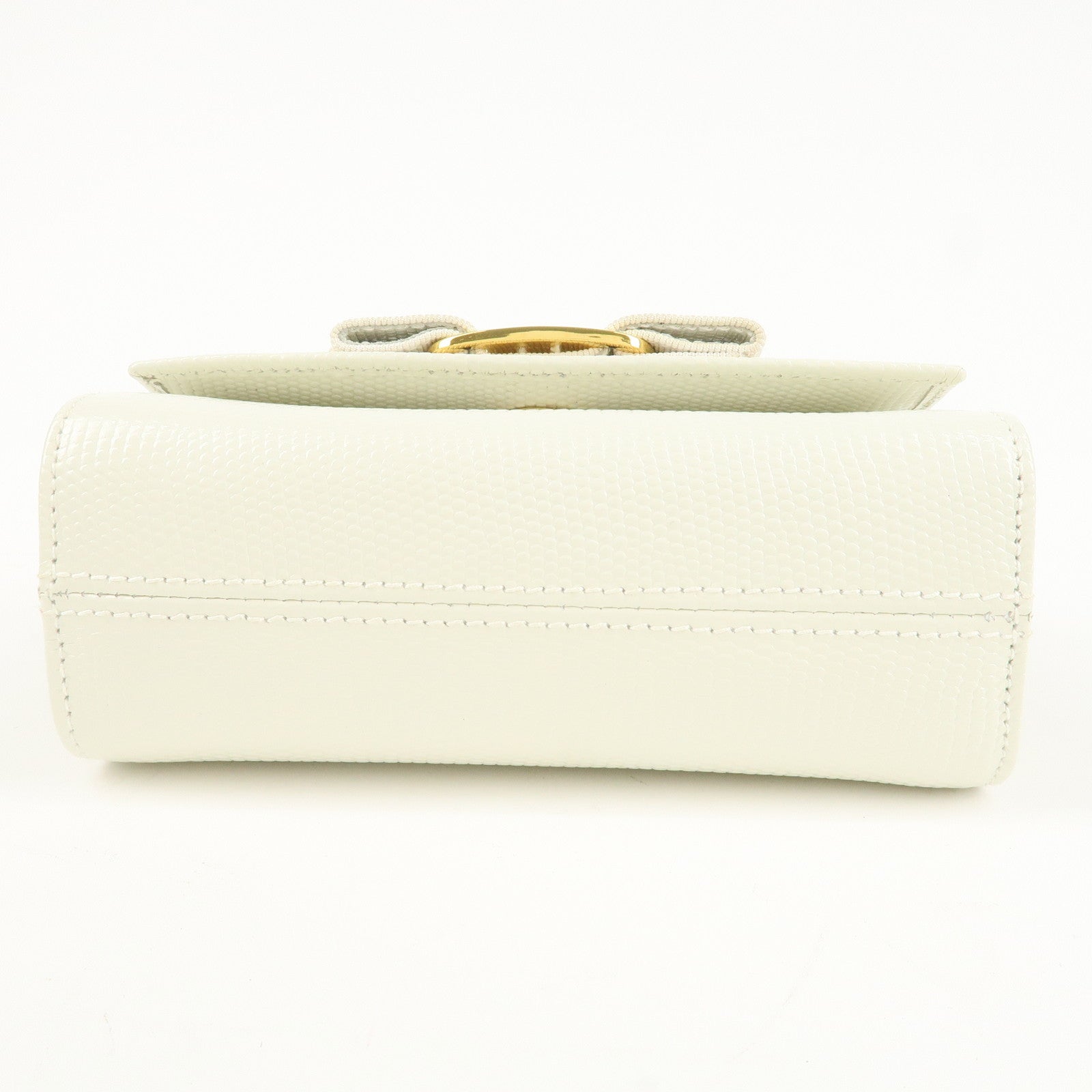 Ferragamo Vara Ribbon Leather Nylon Chain 2Way Shoulder Bag White Used