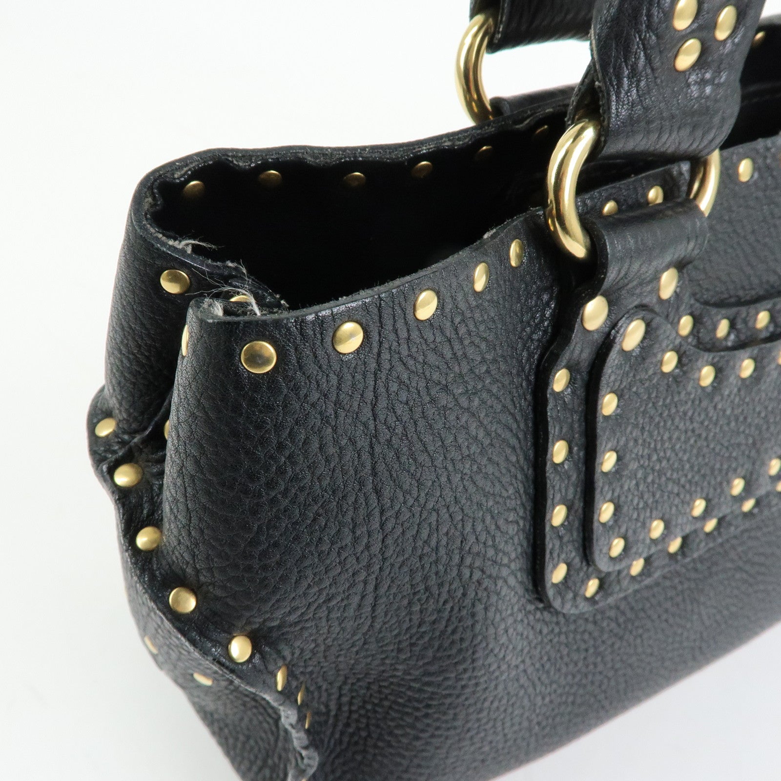 CELINE Boogie Bag Leather Hand Bag Tote Bag Black Studs