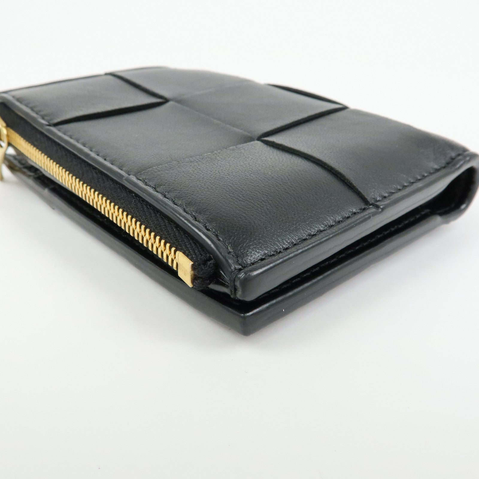 BOTTEGA VENETA Cassette Leather Small Bi-fold Comact Wallet Black