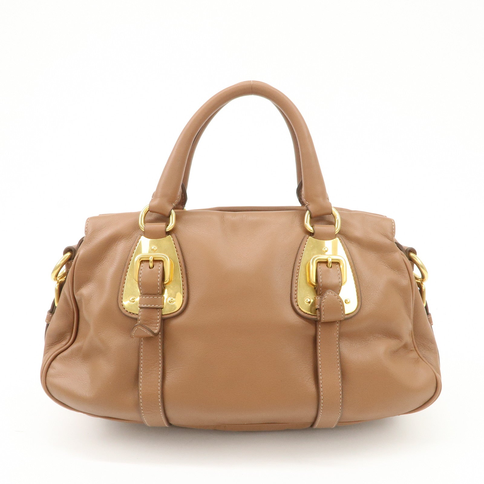 PRADA Leather 2Way Bag Hand Bag Shoulder Bag Brown BN2435 Used