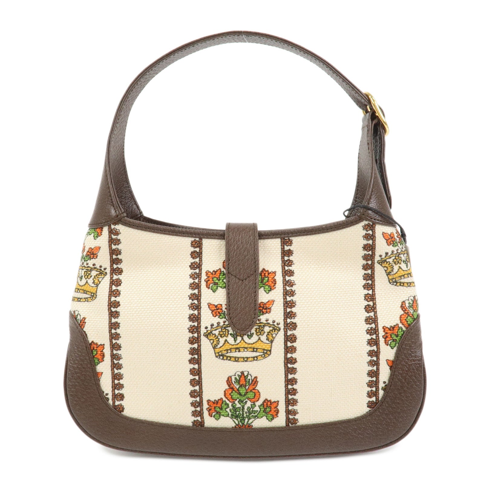 GUCCI New Jackie Canvas Leather Shoulder Bag Brown Natural 636706