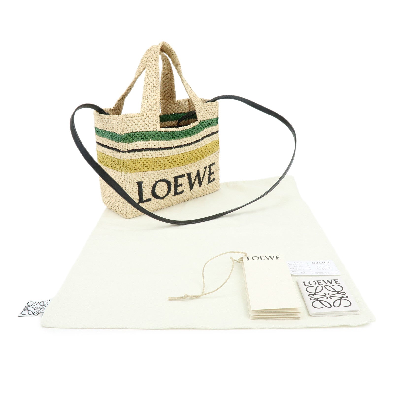 LOEWE Raffia Leather 2Way Hand Bag Shoulder Bag Natural Black Green
