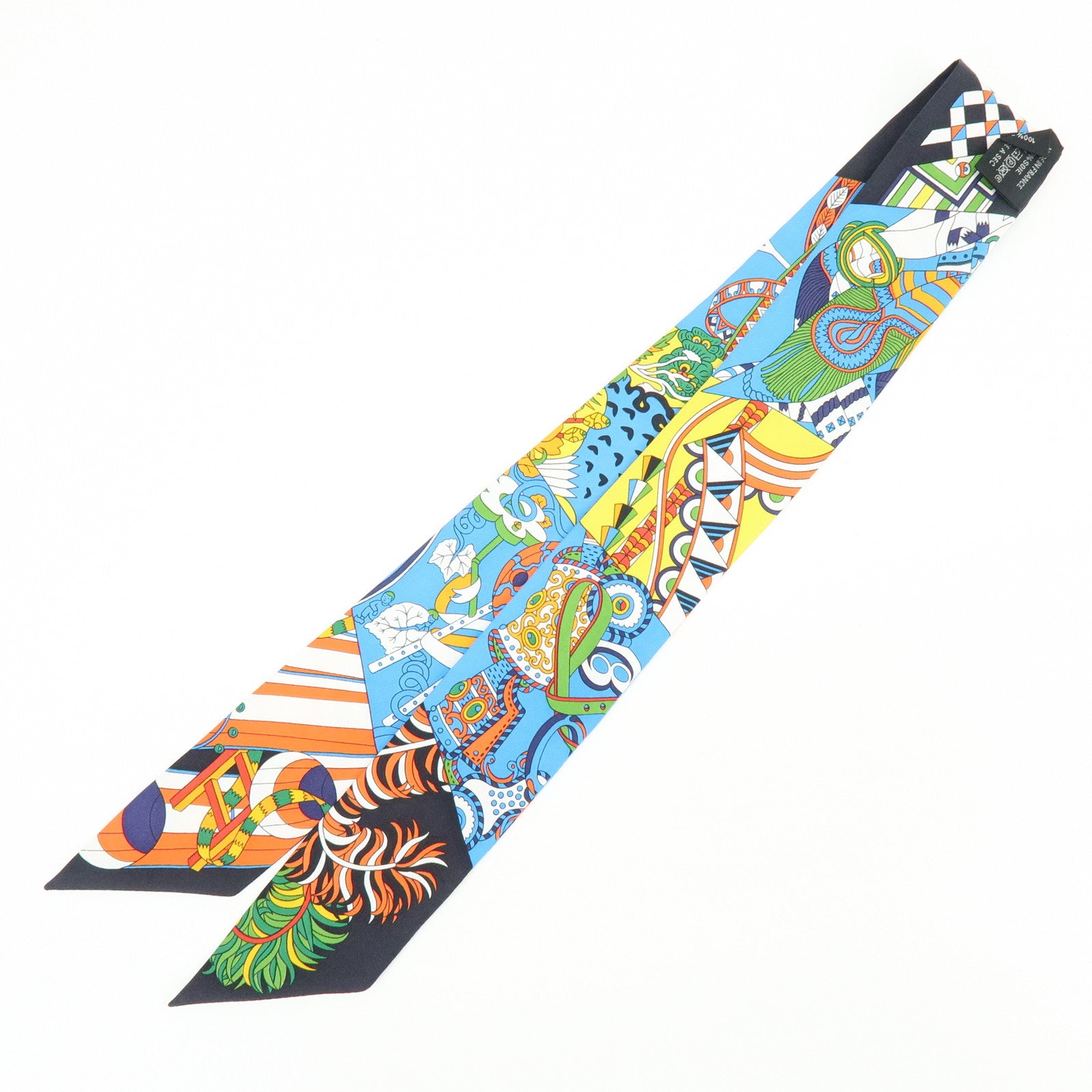 HERMES Twilly Silk 100% Scarf De l'Ombrelle aux Duels Vieux Blue