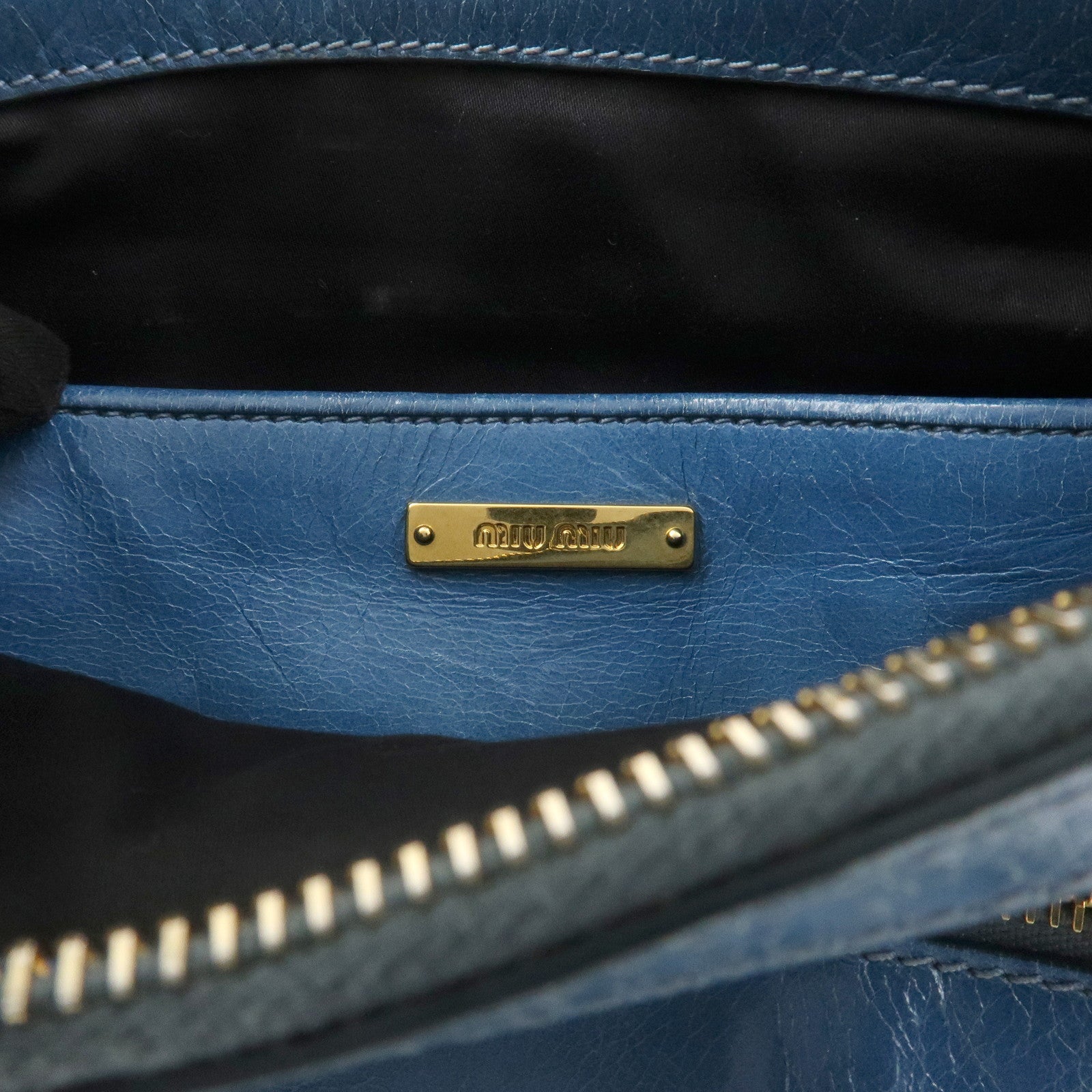 MIU MIU Logo Leather 2Way Bag Hand Bag Shoulder Bag Blue