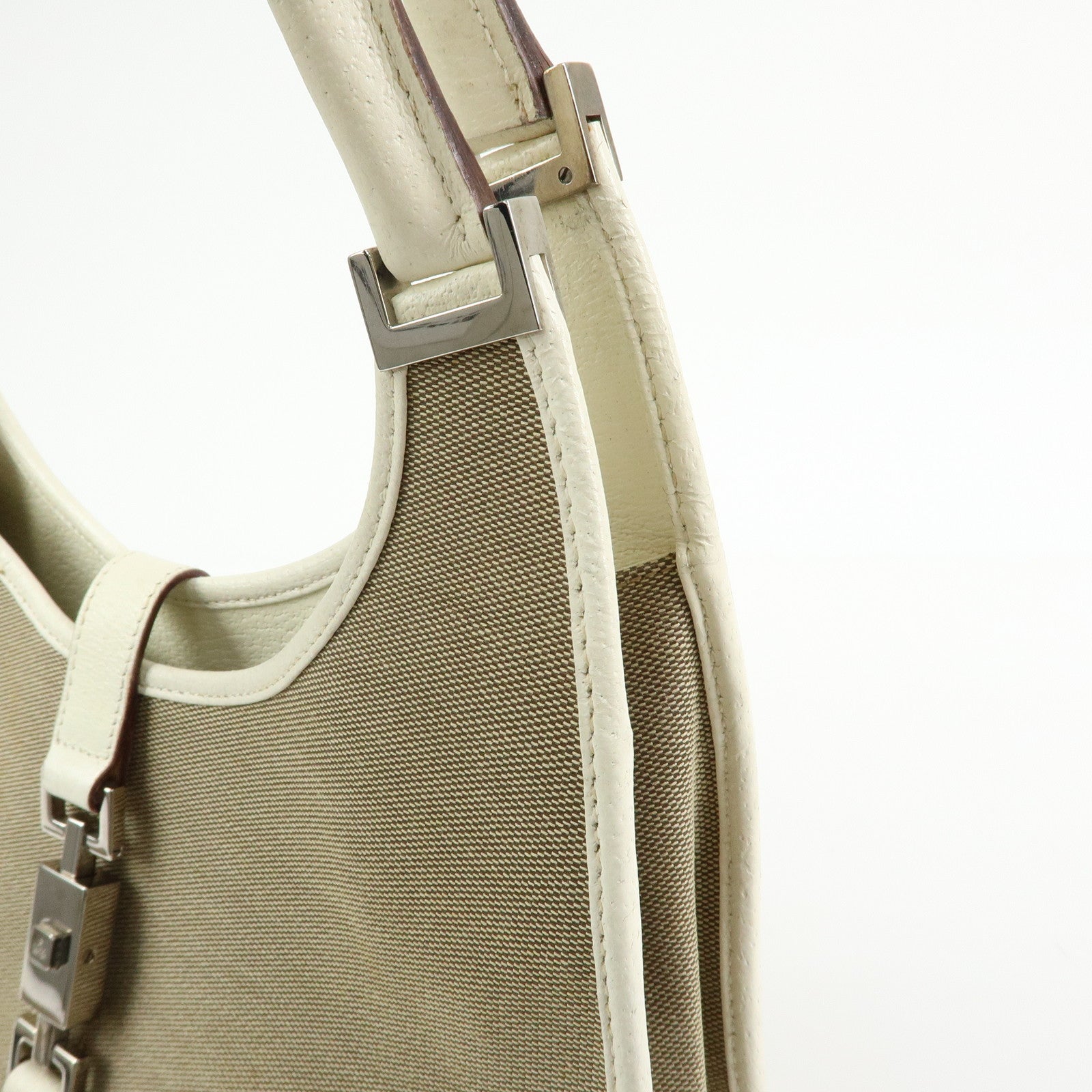 GUCCI Jackie Canvas Leather Shoulder Bag Hand Bag Beige 002.1067