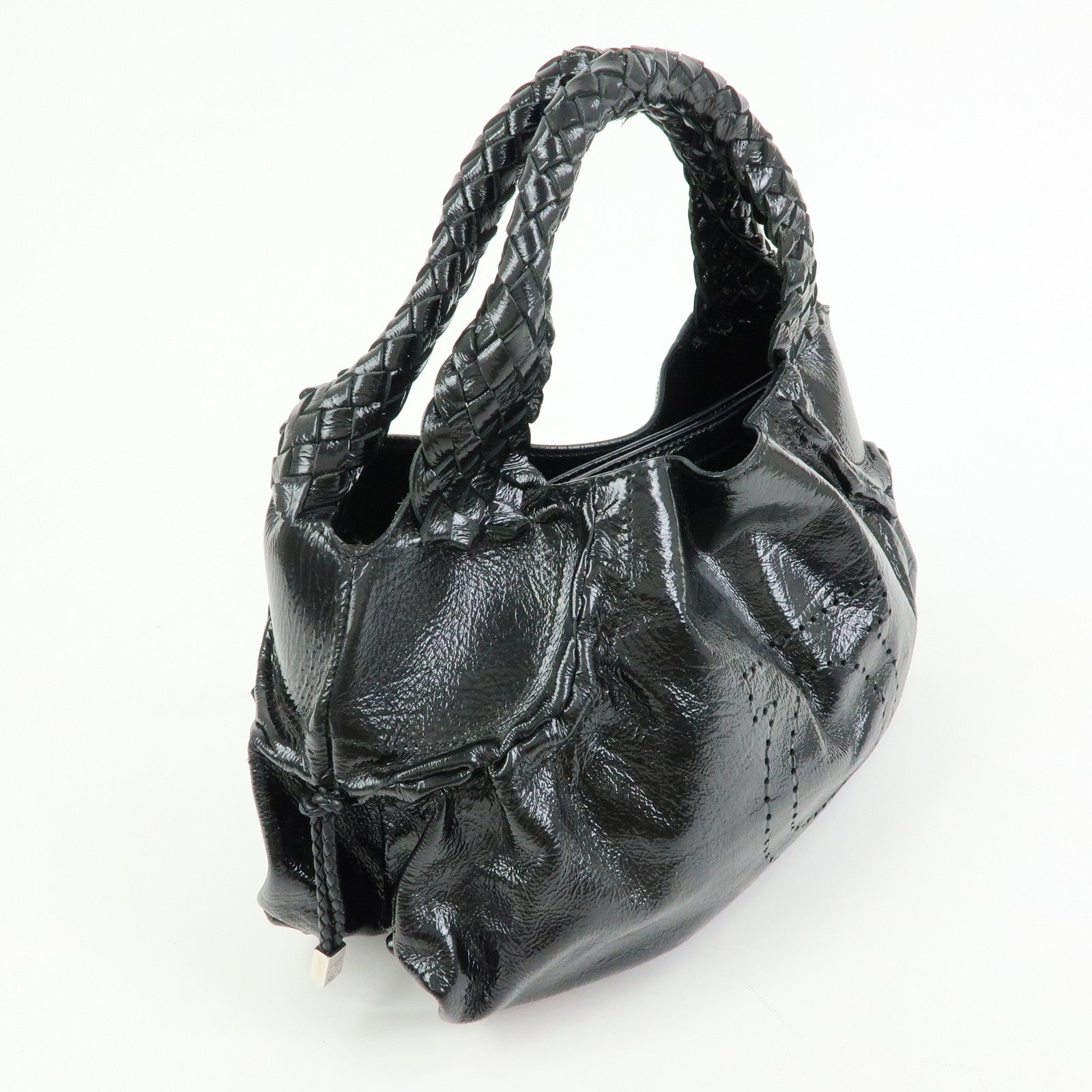 Ferragamo Gancini Patent Leather Hand Bag Shoulder Bag Black