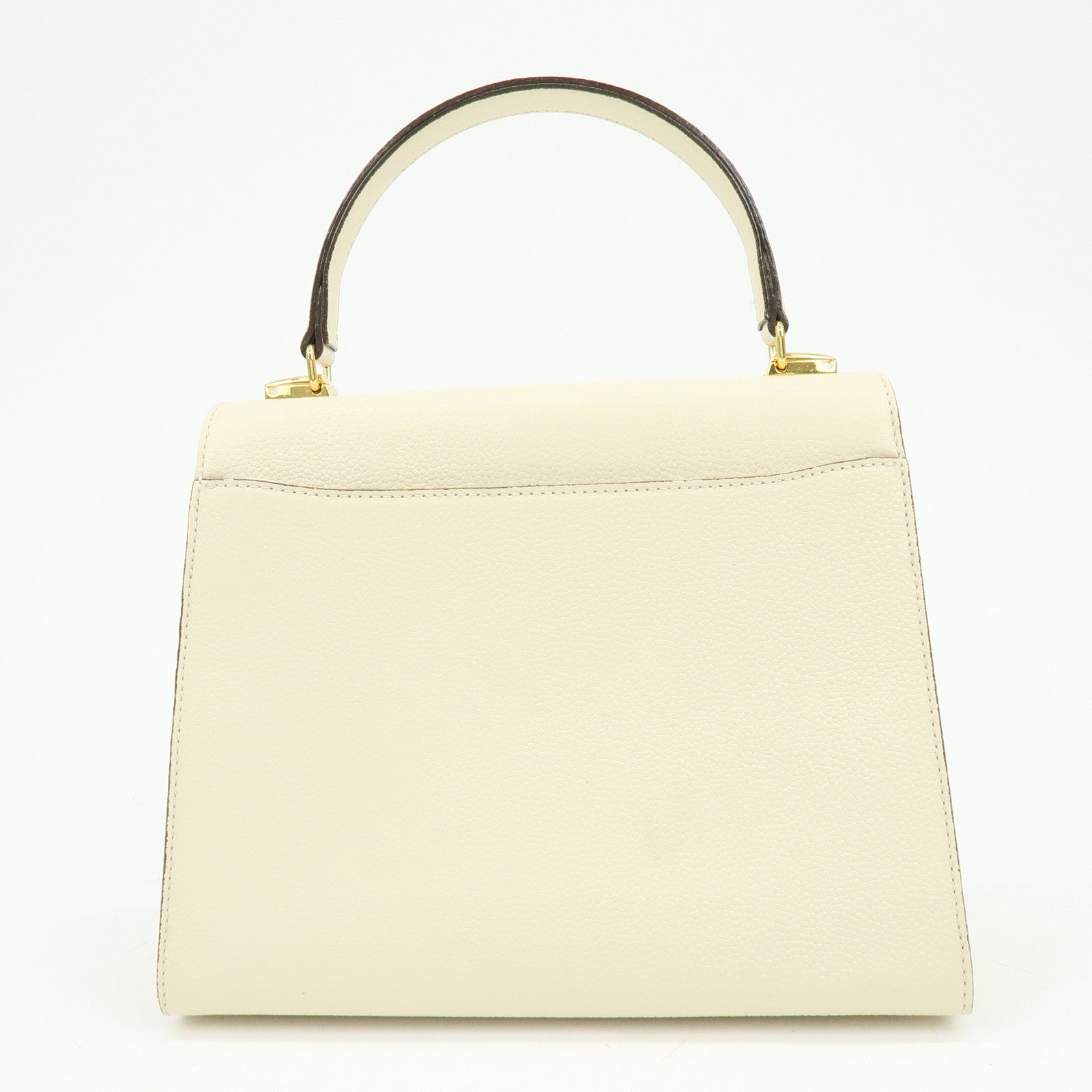 VALENTINO GARAVANI V Logo Leather Hand Bag Ivory
