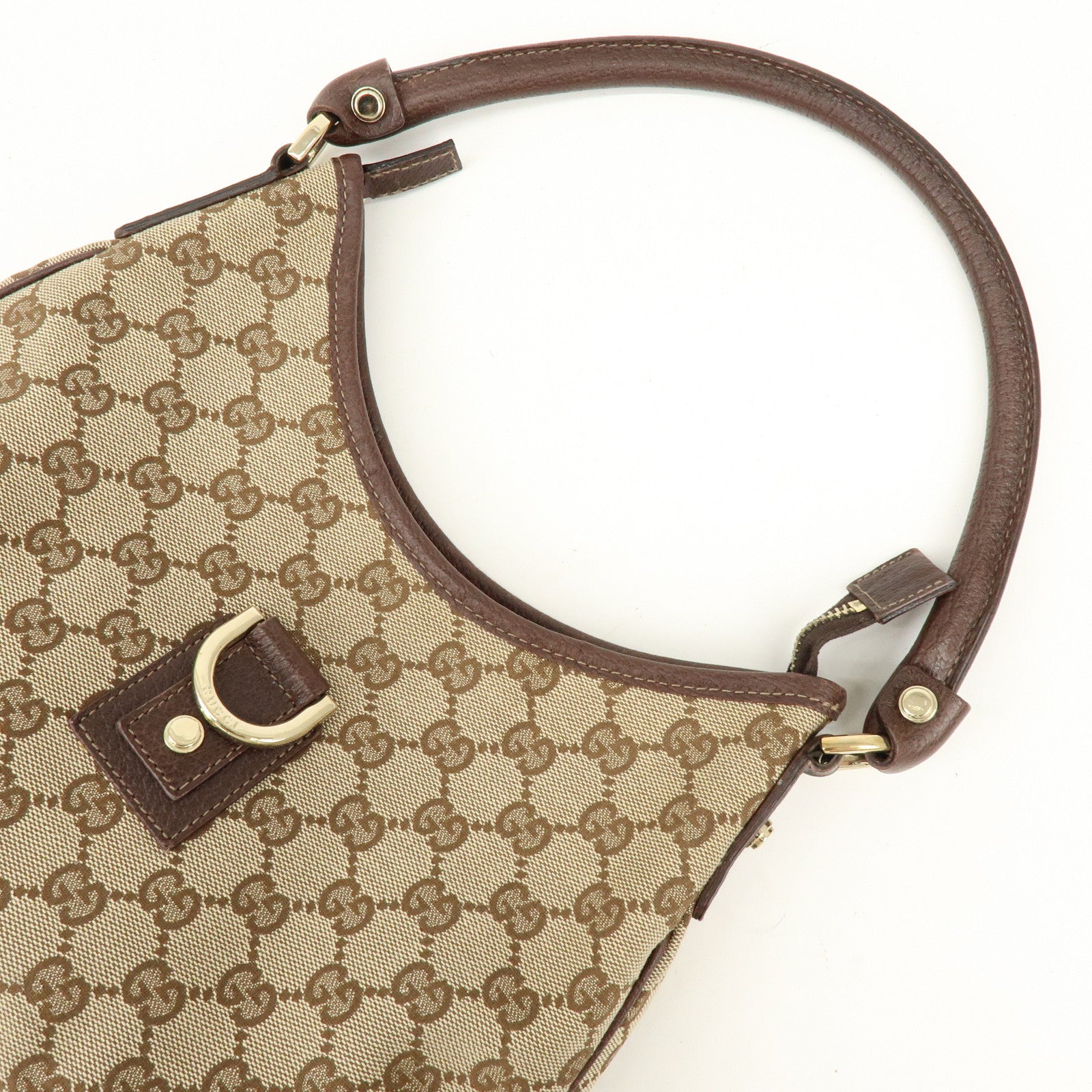 GUCCI Abbey GG Canvas Leather Shoulder Bag Beige Brown 130738