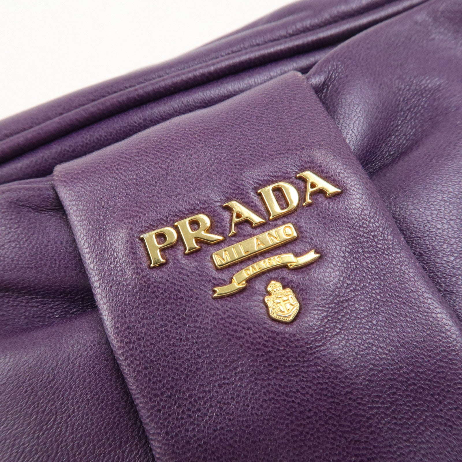 PRADA Logo Nappa Leather Ribbon Mini Shoulder Bag Purple 1NF727