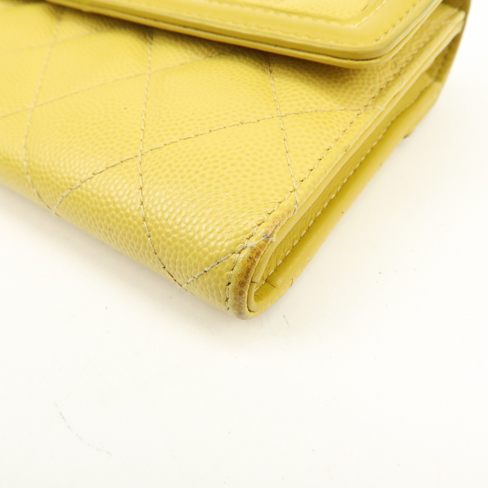 CHANEL CC Filigree Caviarskin Leather Long Wallet Yellow A84448