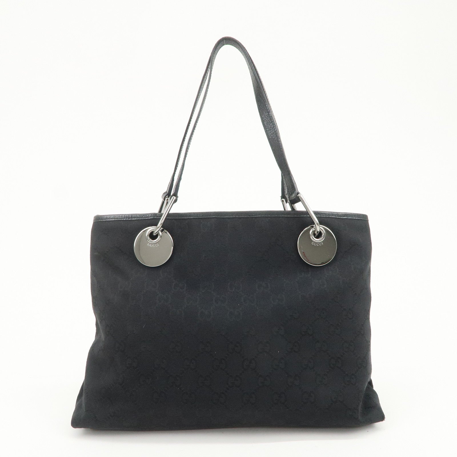 GUCCI GG Canvas Leather Tote Bag Shoulder Bag Black 120337