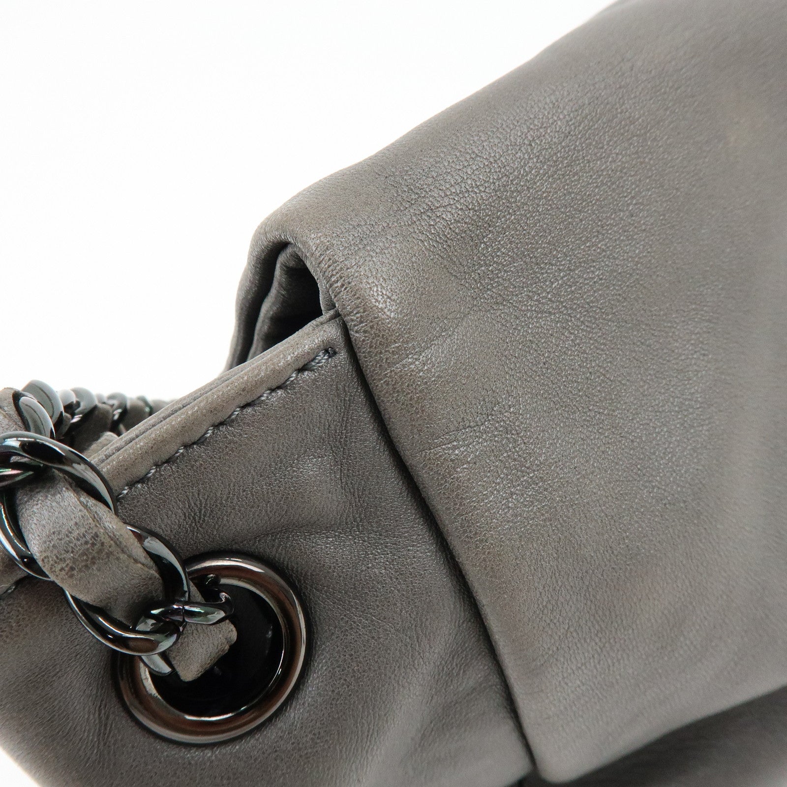 CHANEL COCO Mark Lamb Skin Chain Flap Shoulder Bag Gray