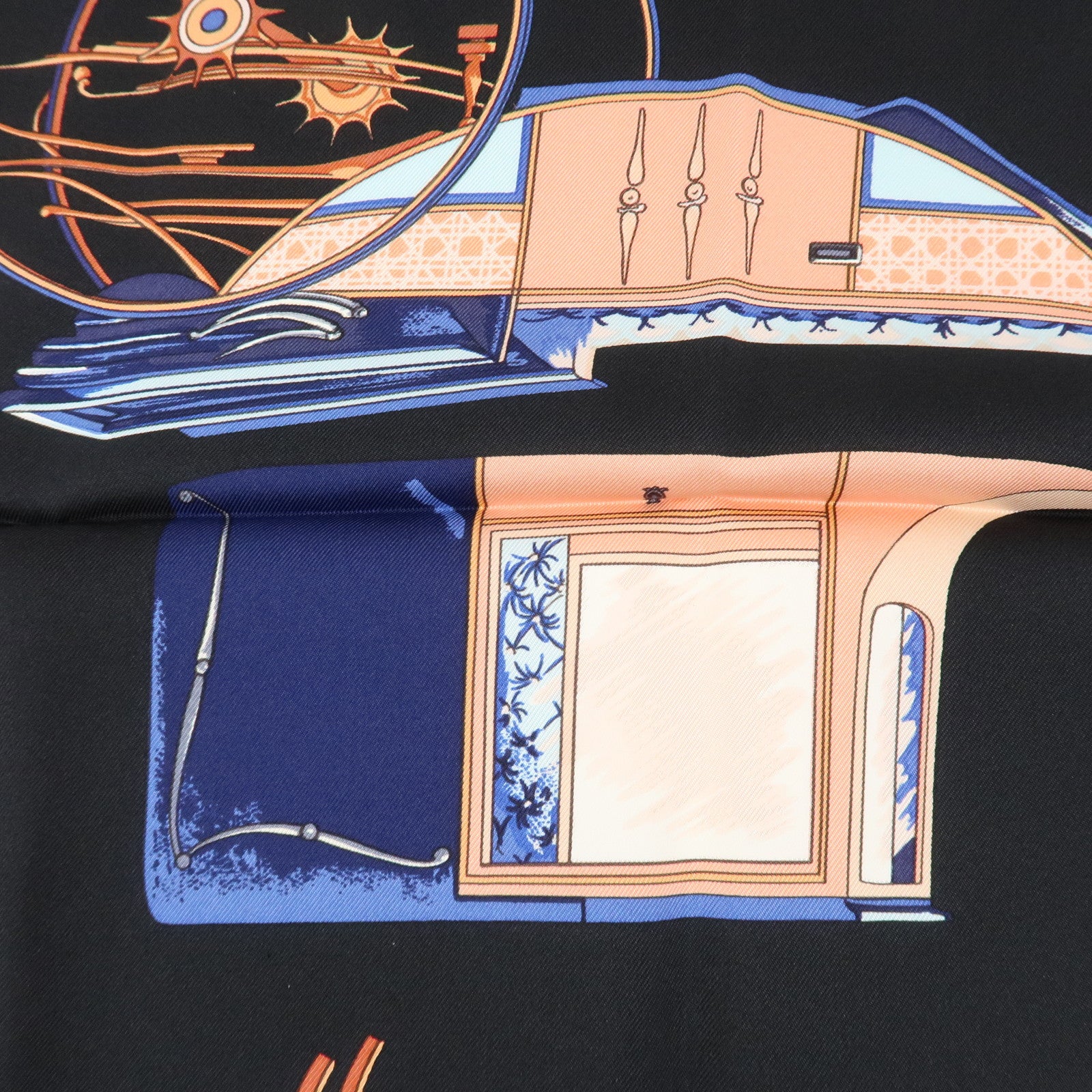 HERMES Carre 90 Silk 100% Scarf CAVALIERS FEULS Knight Print Navy Used