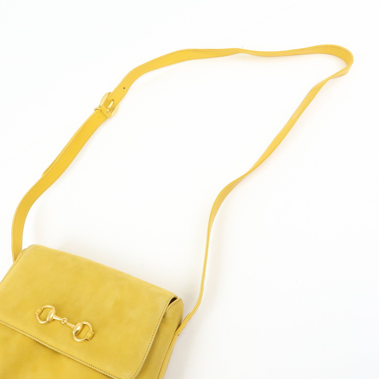 GUCCI Horsebit Suede Leather Shoulder Bag Yellow 007.3444