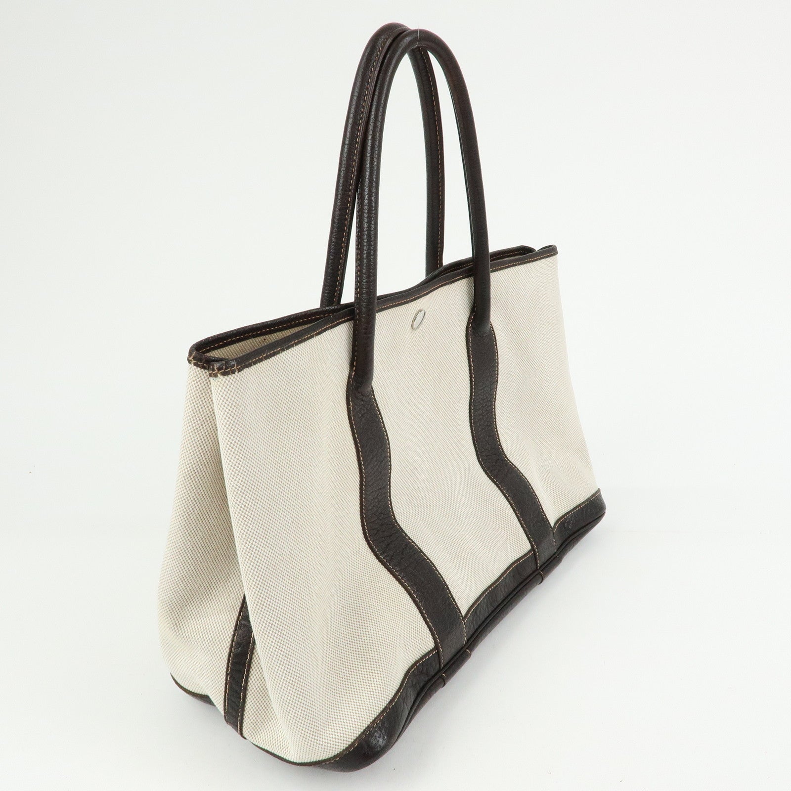 HERMES Canvas Leather Garden Party PM 笆｡I Stamped Tote Bag Beige