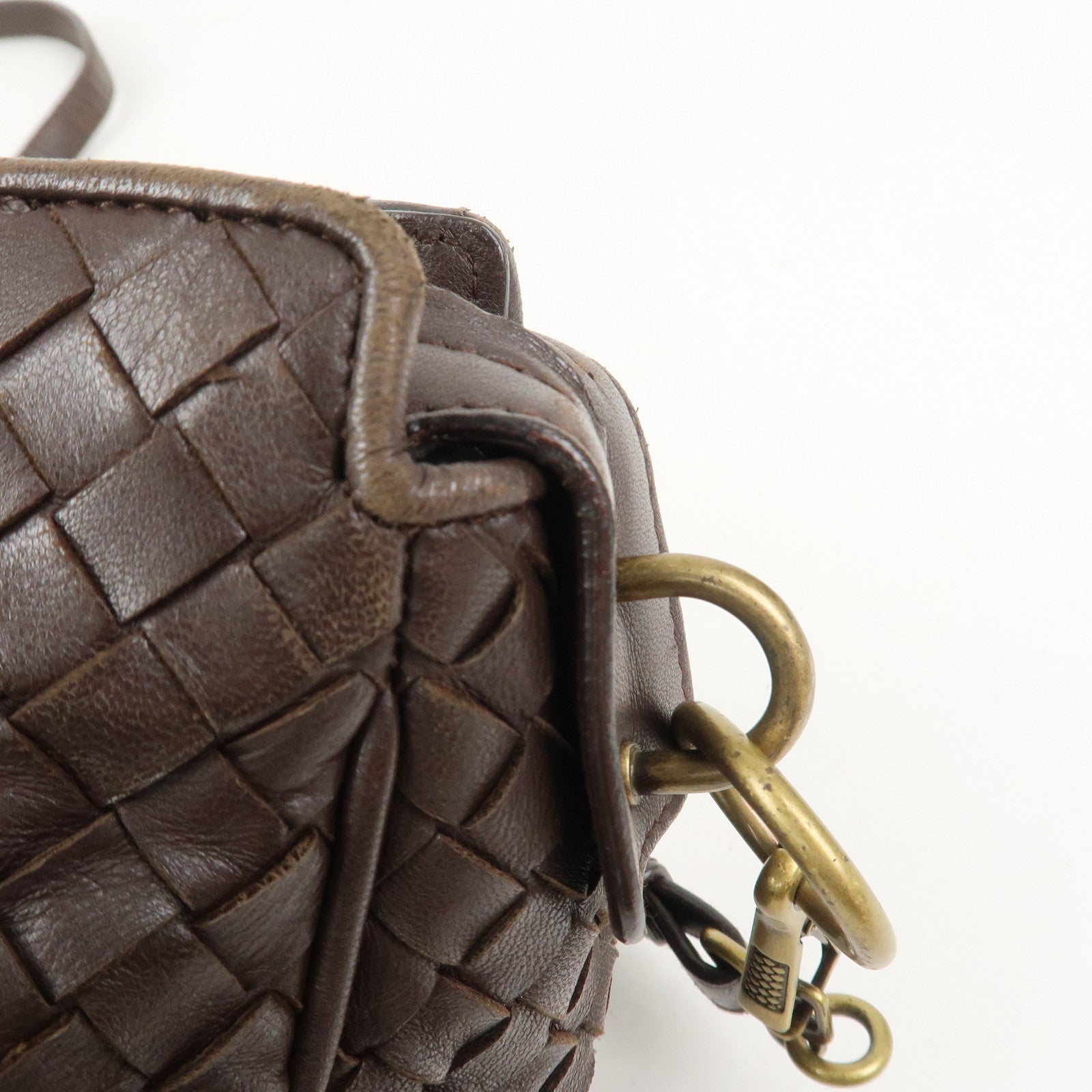 BOTTEGA VENETA Logo Intrecciato Leather Shoulder Bag Brown