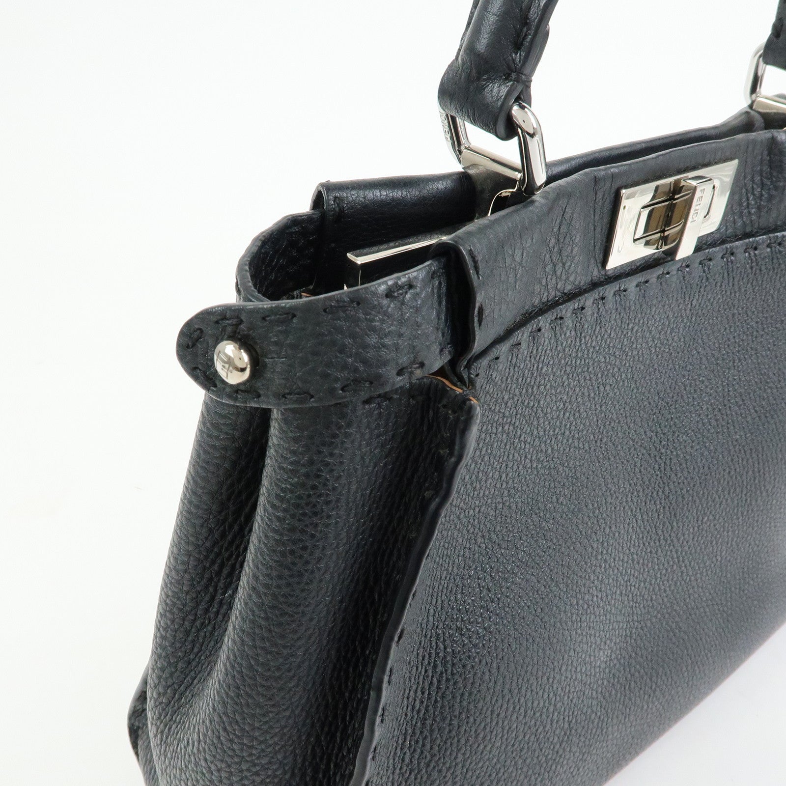 FENDI Peekaboo Selleria Leather 2Way Hand Shoulder Bag Black 8BN290