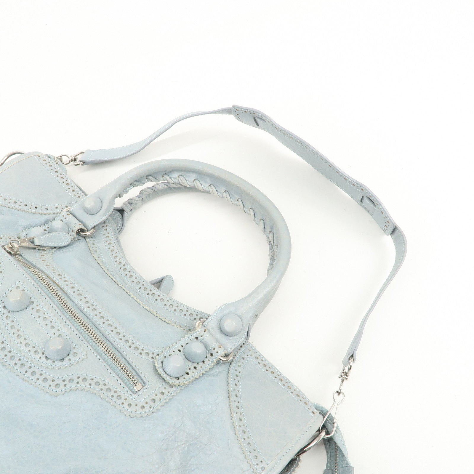 BALENCIAGA Giant City Leather 2Way Shoulder Bag Light Blue 258044