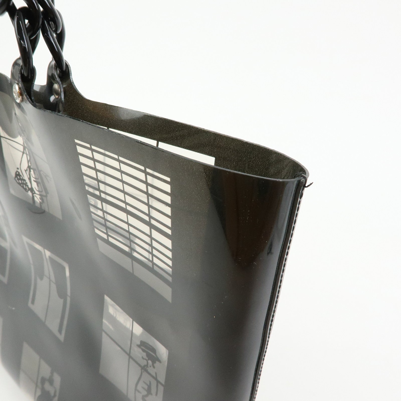 CHANEL Windows Line COCO Mark Vinyl Plastic Chain Tote Bag Black