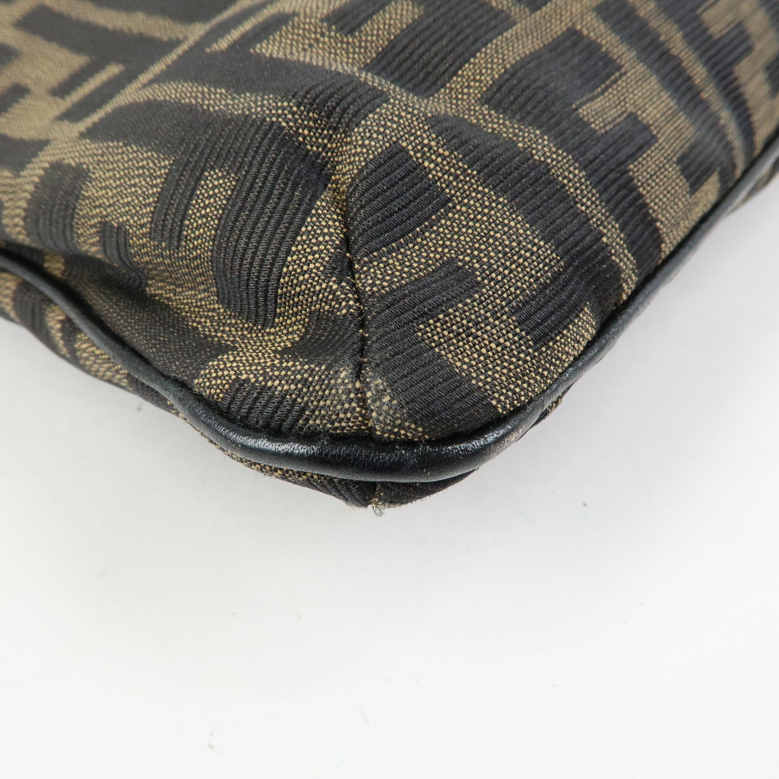 FENDI Zucca Canvas Leather Shoulder Bag Hand Bag Black Brown