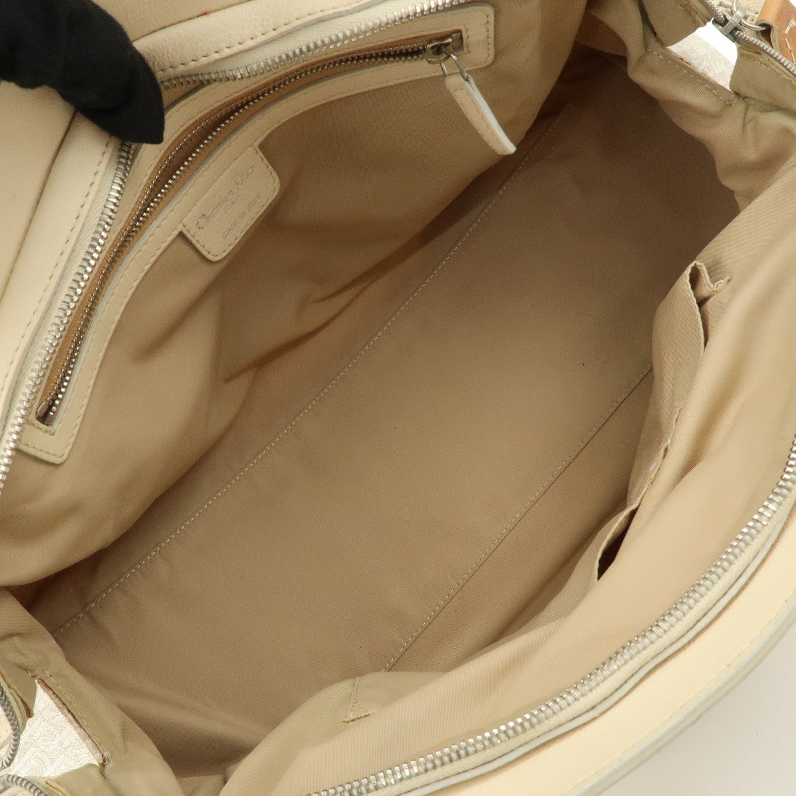 Christian Dior Trotter Canvas Leather Shoulder Bag Brown Ivory