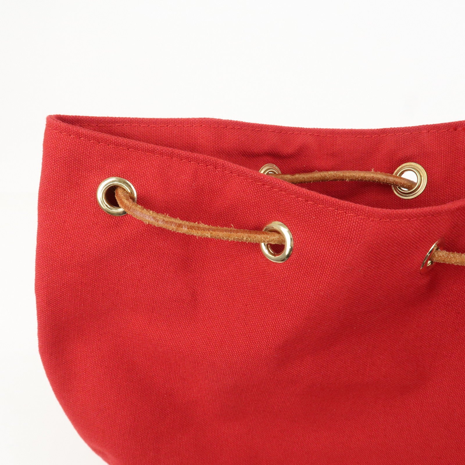 HERMES Canvas Leather Polochon Mimile PM Drawstring Bag Red