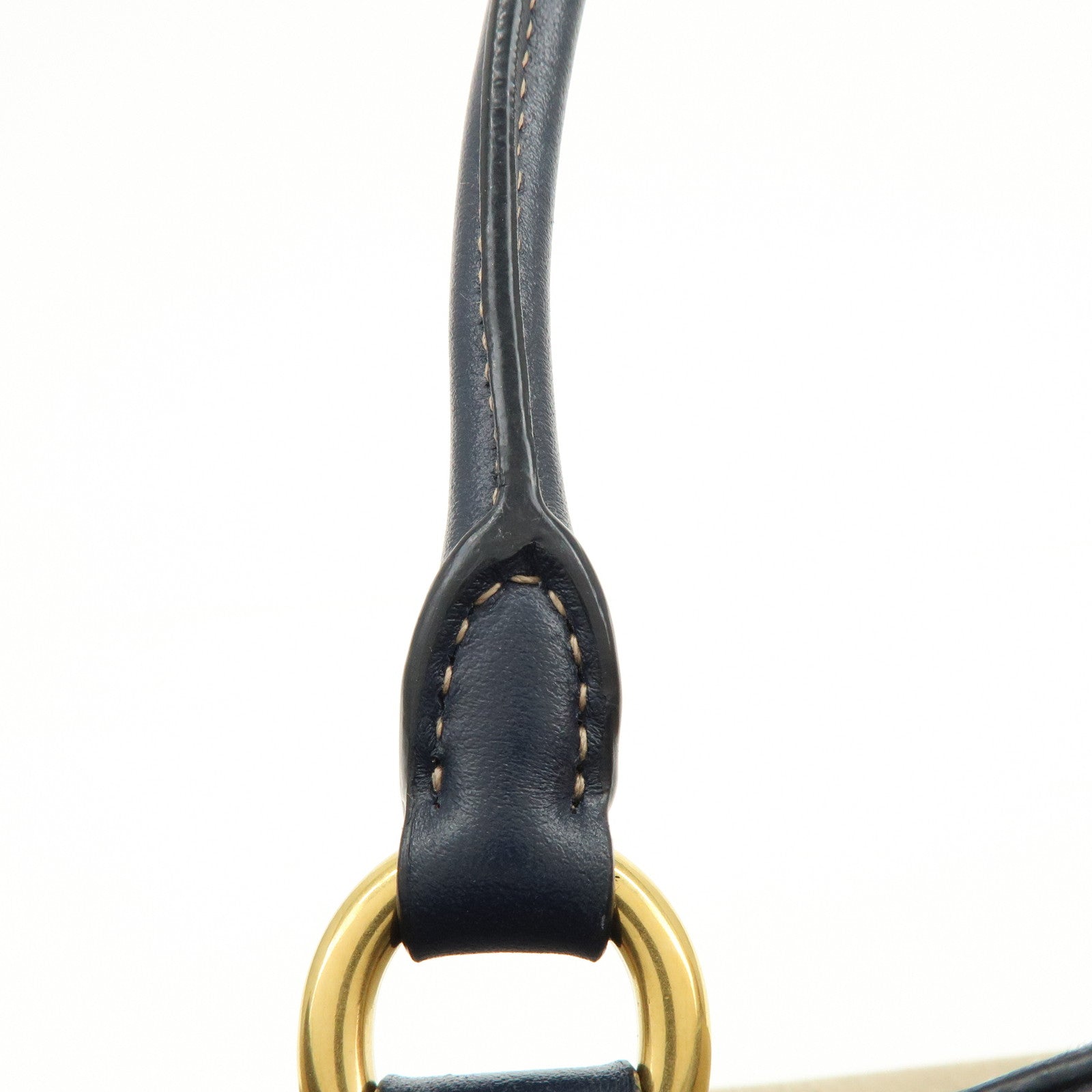 PRADA Logo Jacquard Leather Tote Bag Hand Bag Beige Navy