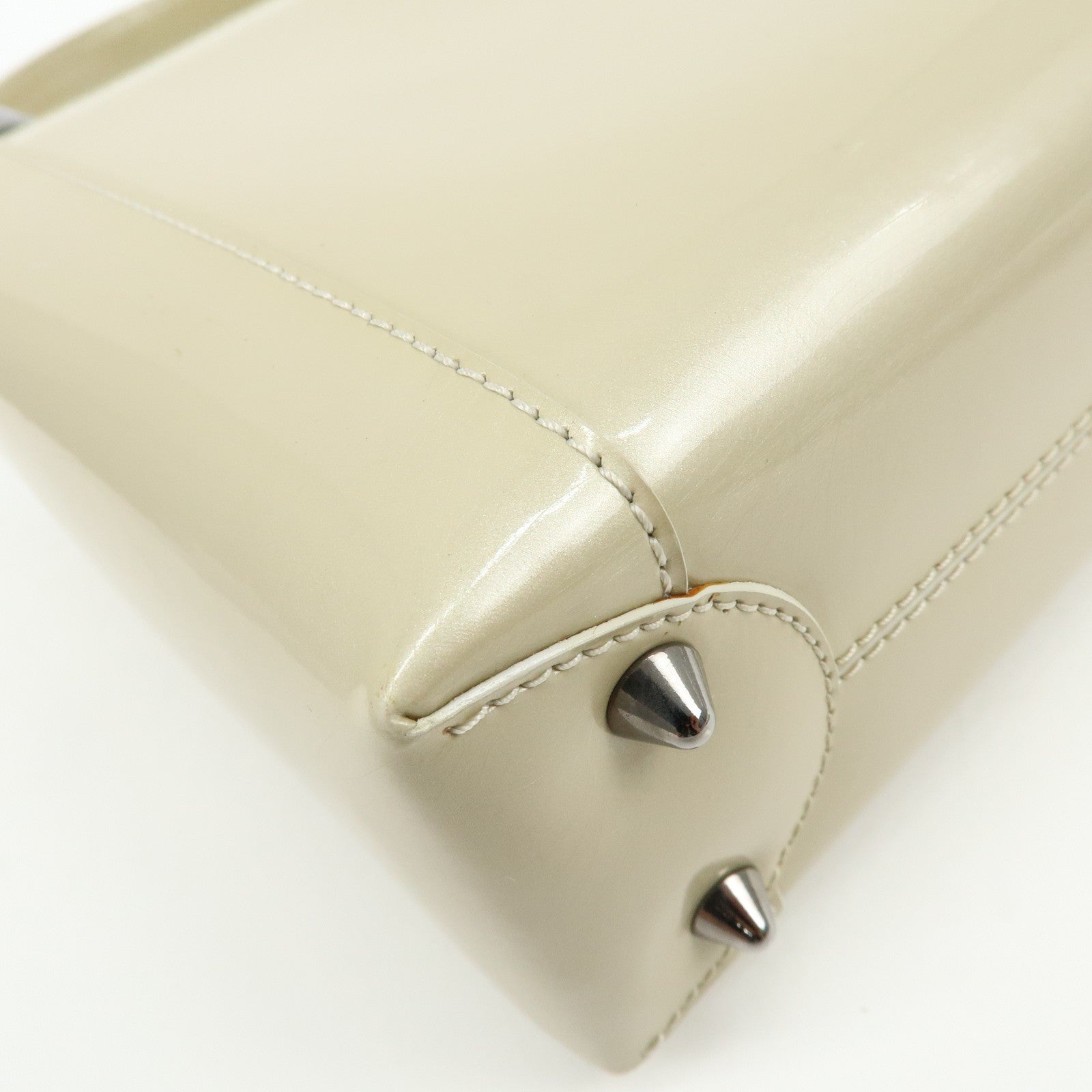 Christian Dior Maris Pearl Patent Leather Hand Bag Ivory