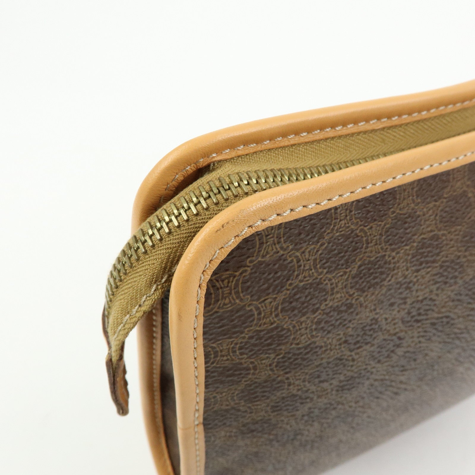 CELINE Macadam PVC Coated Canvas Leather Clutch Bag Pouch Brown