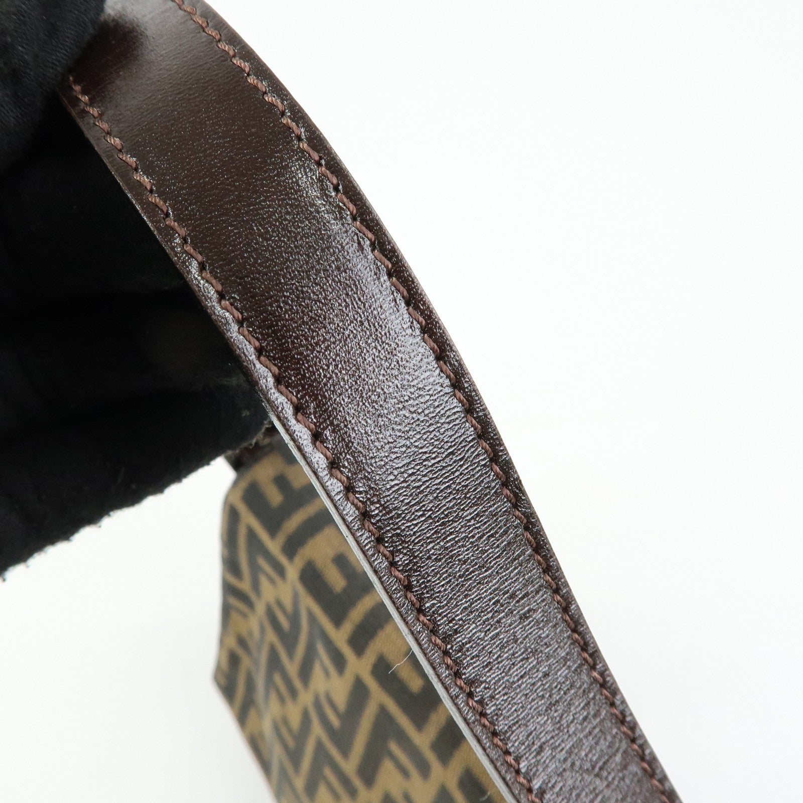 FENDI Mamma Baguette Zucca Canvas Leather Shoulder Bag Brown 26325