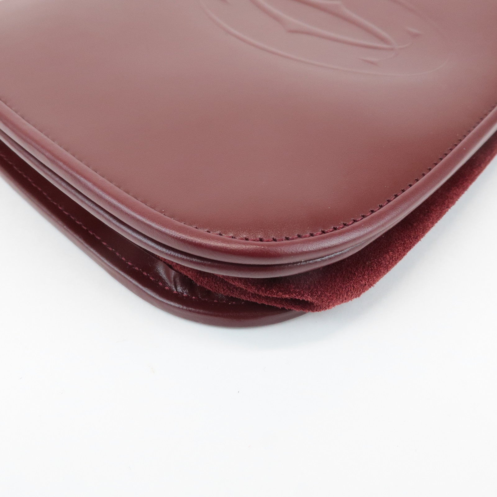 Cartier Must Must de Cartier Calf Suede Leather Shoulder Bag Burgundy Used
