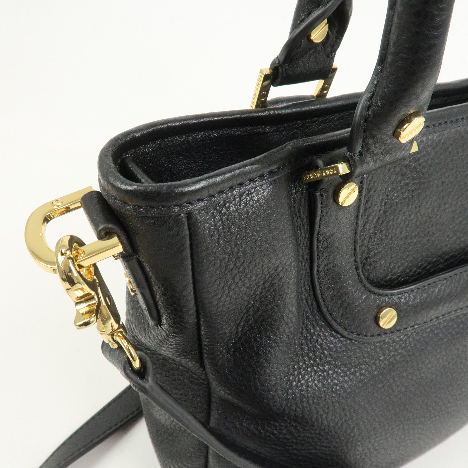 TORY BURCH Logo Leather 2way Hand Bag Black