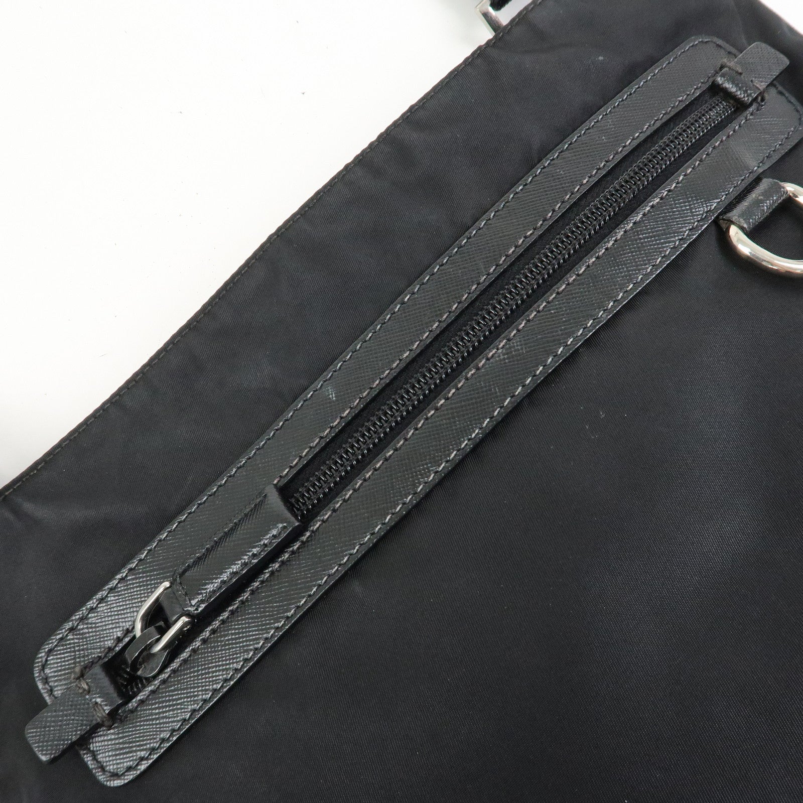 PRADA Triangle Logo Nylon Saffiano Leather Shoulder Bag VA0340