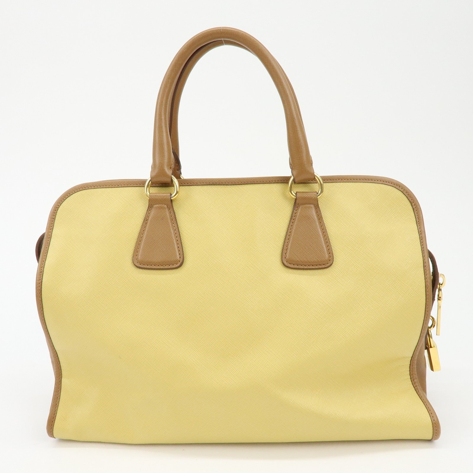 PRADA Triangle Logo Saffiano Leather Boston Bag Mustard Light Brown