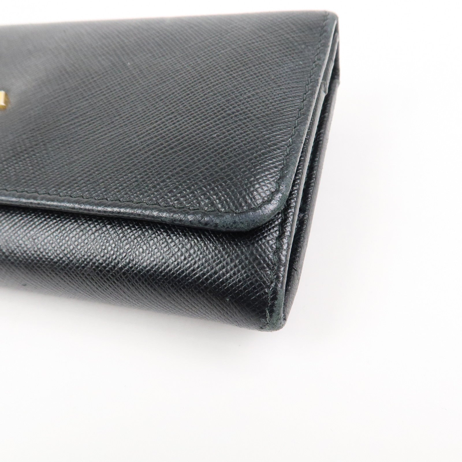 PRADA Logo Saffiano Leather Flap Bi-Fold Long Wallet Black 1MH132
