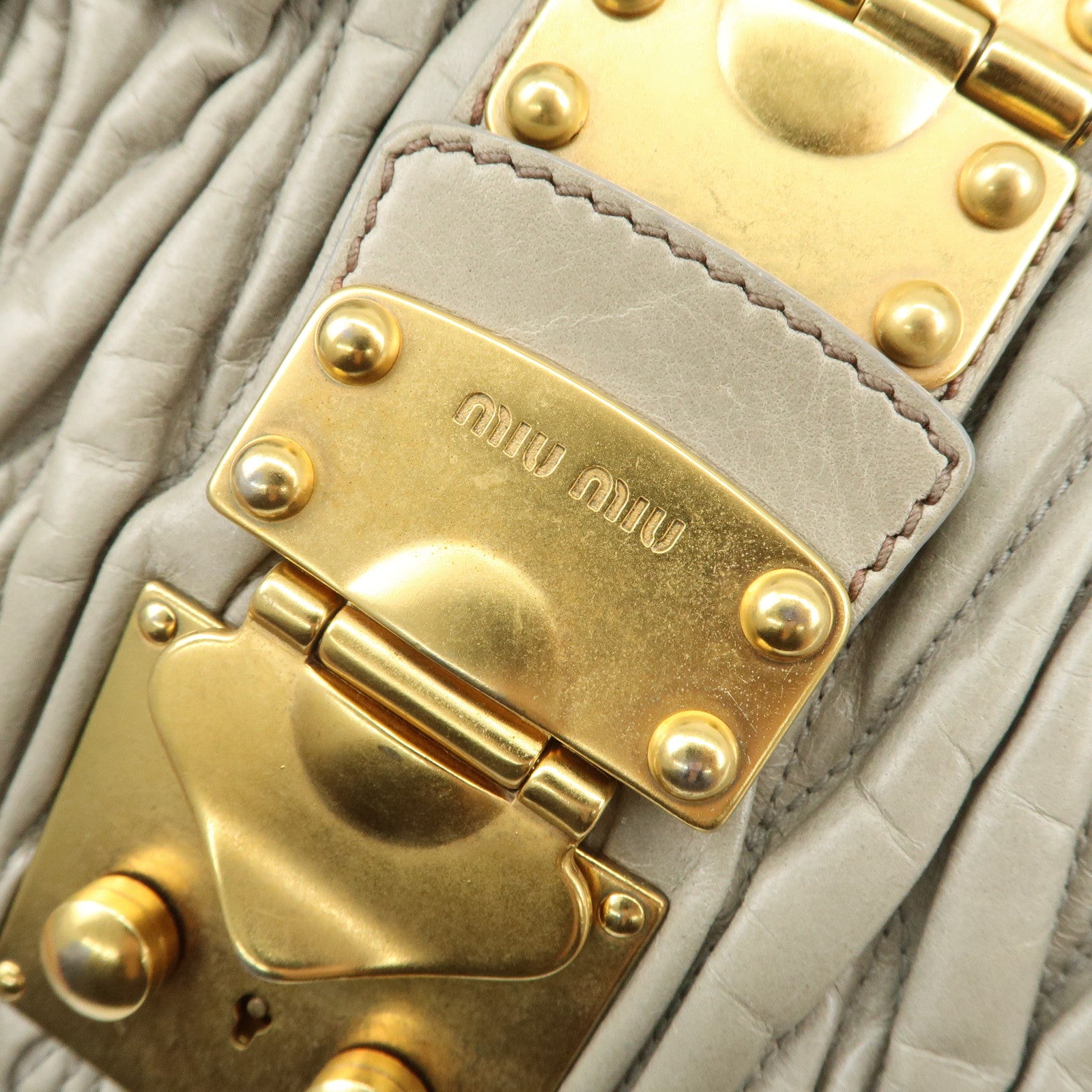 MIU MIU Matelasse Logo Leather 2Way Bag Hand Bag Light Green