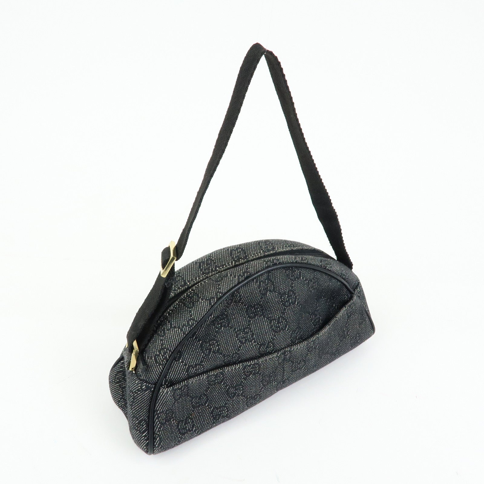 GUCCI Half Moon GG Denim Shoulder Bag Hand Bag Black 90781