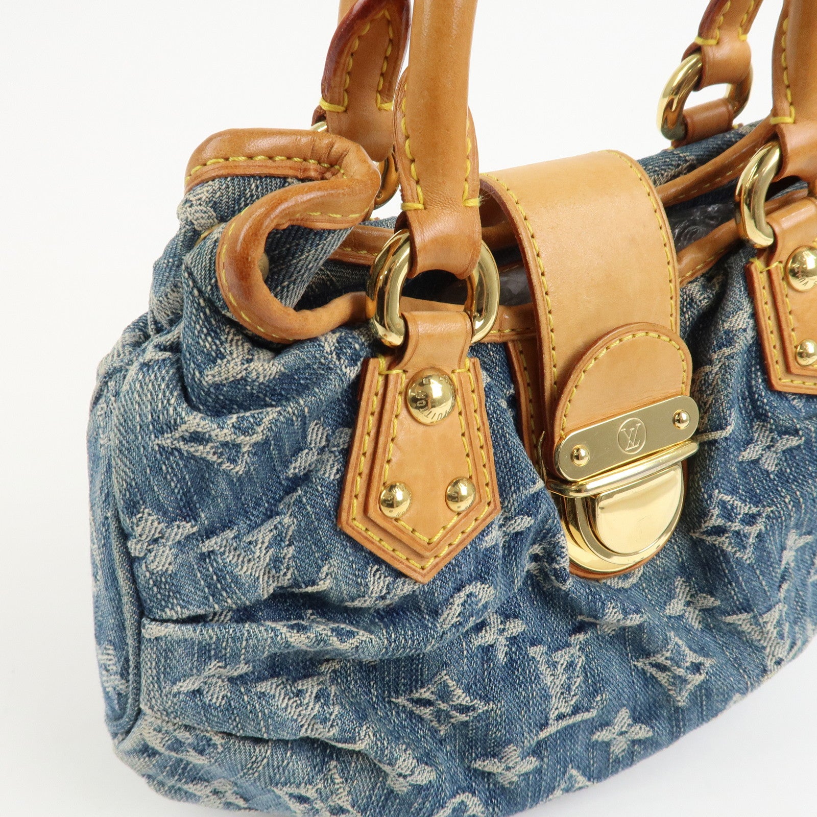 Louis Vuitton Monogram Denim Pleaty Hand Bag Blue M95020