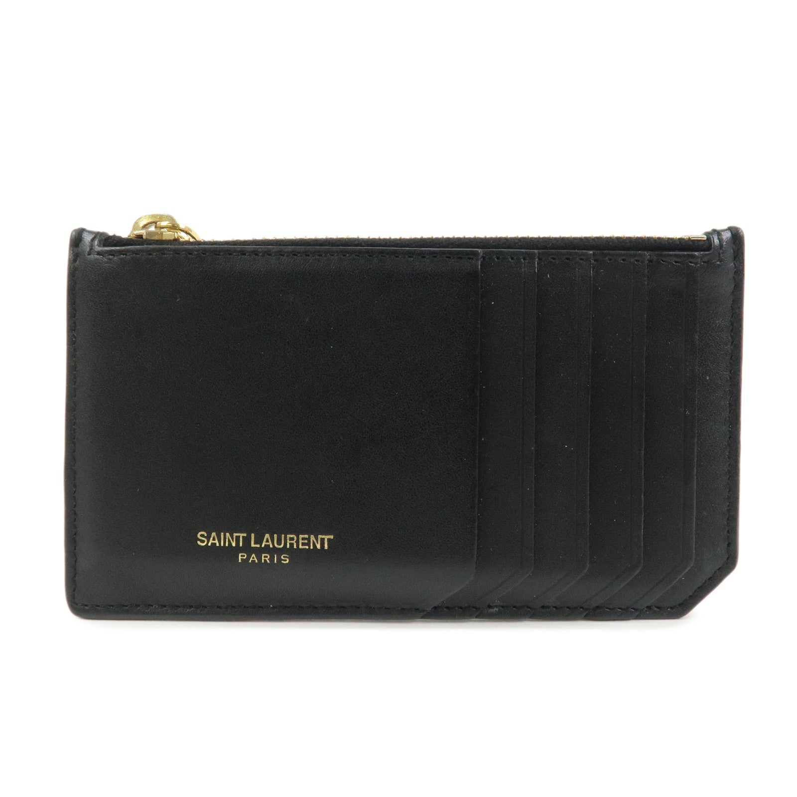 SAINT LAURENT PARIS Leather Card Case Card Holder Black 458583